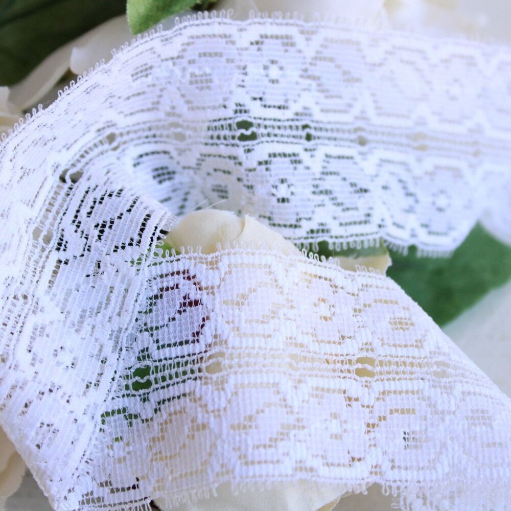Vintage White Stretch Lace Trim, 3 yards,  1 and 7/8" wide